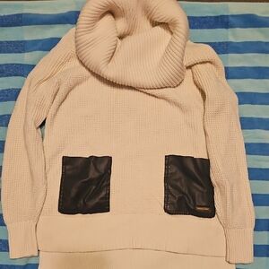 Michael Kors Cream Turtleneck Sweater with Black Pockets